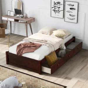 Twin Size Platform Storage Bed with 3 Drawers