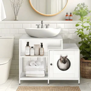Cat litter box enclosure for bathroom